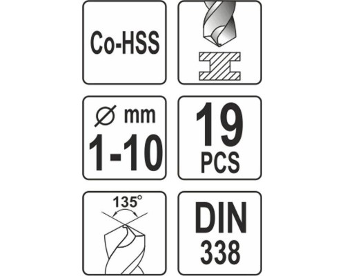 Набор сверл по металлу CO-HSS 1-10 мм YATO YT-41604