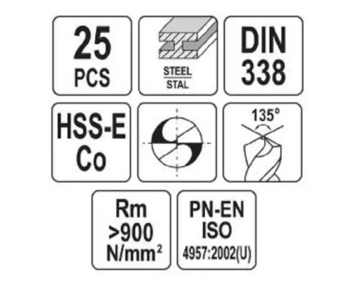 Набор сверл по металлу CO-HSS 1-13 мм 25 шт. YATO YT-41605