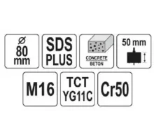YT-4403 Сверло корончатое по бетону 80мм SDS, YATO, 5906083944031 (CN)