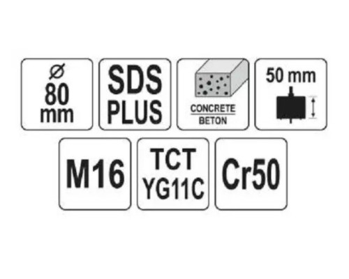 Бур по каменной кладке с хвостовиком sds+ 80 мм YATO YT-4403