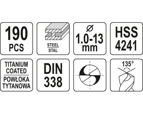 Набор сверл по металлу 190 шт 1-13 мм YATO YT-44677