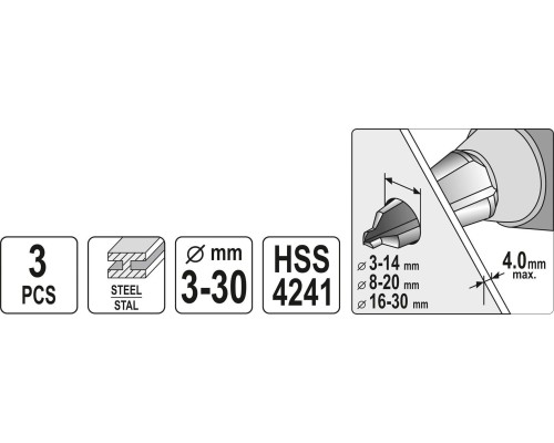Набор конусных сверл по металлу YATO YT-44730