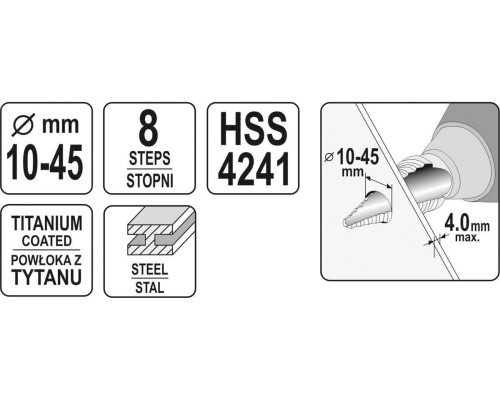 Сверло ступенчатое по металлу YATO YT-44742