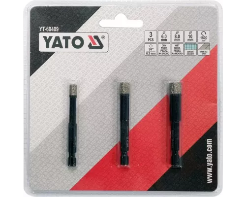 Набор алмазных сверл по керамике 3 шт YATO YT-60409