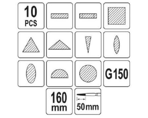 Алмазные надфили 4х160х50 мм, набор 10 шт. YATO YT-6151