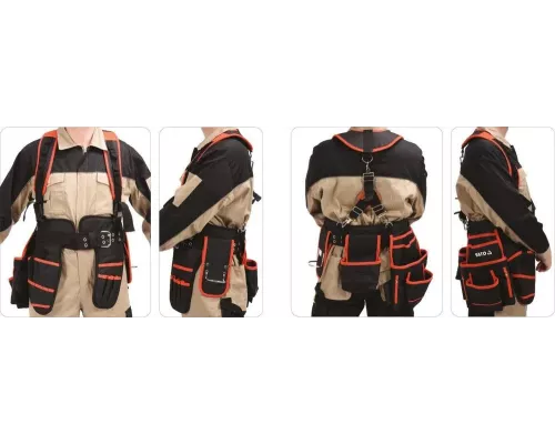 Пояс с 2 кобурами и карманами для инструмента на лямках YATO YT-74071