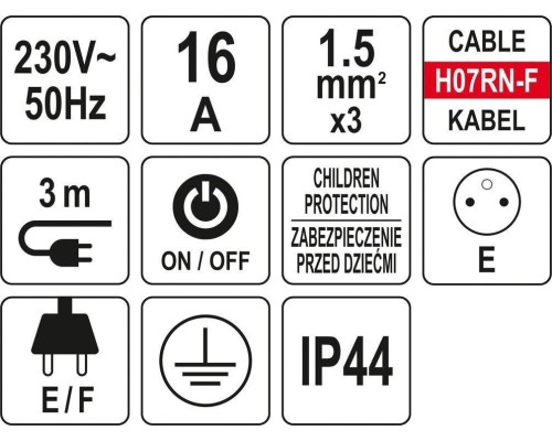 Удлинитель с заземлением 3 м 5 розеток YATO YT-81242