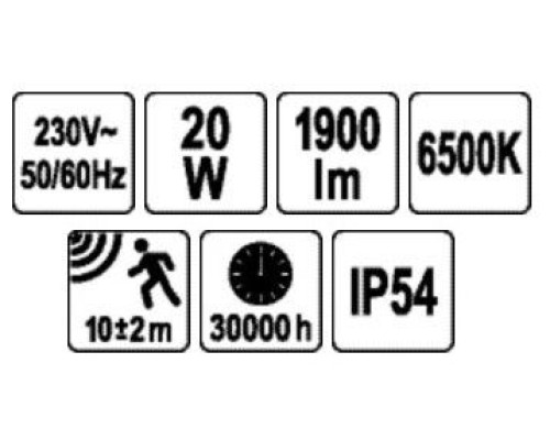 SMD Светодиодный прожектор с датчиком движения 20Вт 1900лм YATO YT-818271