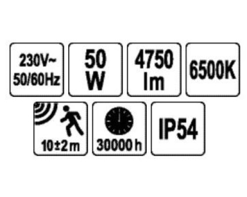 SMD Светодиодный прожектор с датчиком движения 50Вт 4750лм YATO YT-818291