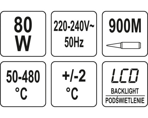 Паяльник с контролем температуры 80 Вт YATO YT-82701