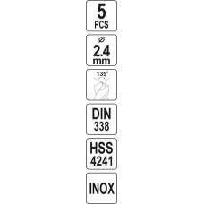 YT-44206 Сверло по металлу HSS  PREMIUM 2,4мм 5шт, YATO, 5906083047589 (CN), упак