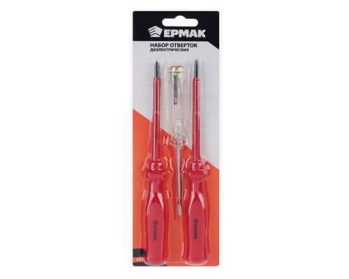 ЕРМАК Набор отверток 3шт диэлектрических (SL4*100, PH1*100; тестер 140мм)