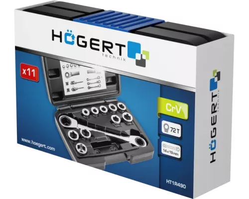 Накидной ключ с трещотками, 11 насадок