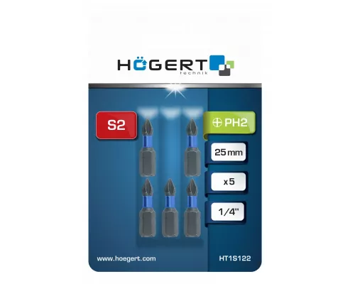Биты ударные PH2, 25 мм, сталь S2, 5 шт.