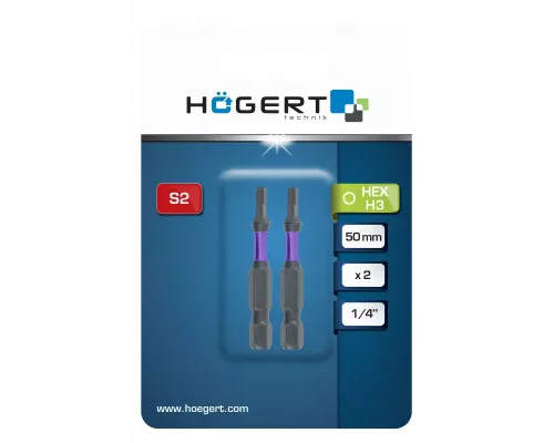 Биты ударные HEX 3, 50 мм, сталь S2,  2 шт.