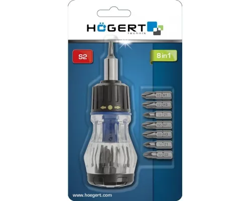 Отвертка с реверсивной рукояткой и сменными насадками 8  пр.