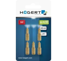 HT1S385 Биты PZ2 25 мм, сталь S2, нитрид титана, 5 шт., HOEGERT, 5901867123282 (CN)