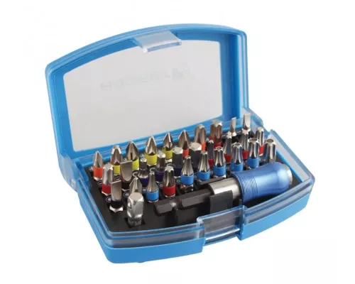 Набор бит с битодержателем 1/4″, SL, PH, PZ, HEX, TORX, TORX c отверстием, 32 шт. Набор бит с битодержателем 1/4″, SL, PH, PZ, HEX, TORX, TORX c отверстием, 32 шт.