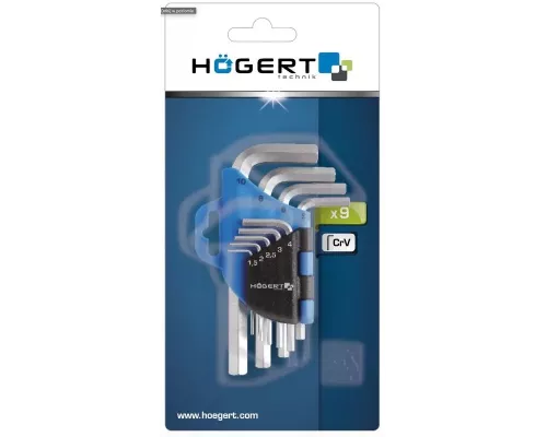Набор коротких шестигранных Г-образных ключей 1,5-10 мм, CrV, 9 шт.