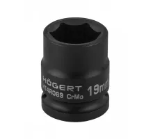 HT4R069 Головка торцевая ударная, шестигранная 1/2", 19 мм, DIN 3121, CrMo, HOEGERT, 5902801316937 (CN)
