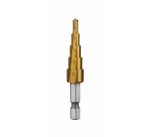 HT6D321 Сверло ступенчатое 4-12мм, HSS 4241, шестигранный хвостовик 1/4", мак. толщина материала 4мм