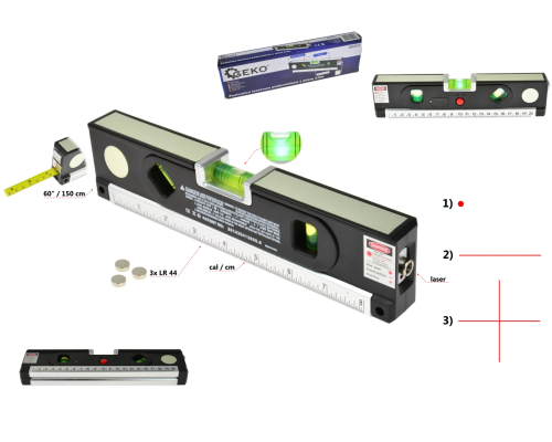 Poziomica laserowa podświetlana z miarą 1,5m (50)
