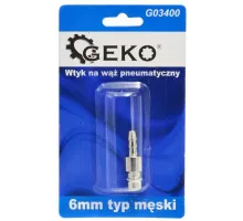 G03400 Ниппель быстросъемный ("папа"), со штуцером "ёлка" под шланг 6мм, GEKO, 5901477153129 (CN)