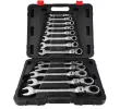 K00105 Набор ключей комбинированных шарнирных с трещоткой (72 зуба) 6-32мм, CrV, Surface Drive, 13шт, в пластиковом кейсе, GEKO, 5901477129865