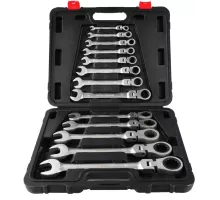 K00105 Набор ключей комбинированных шарнирных с трещоткой (72 зуба) 6-32мм, CrV, Surface Drive, 13шт, в пластиковом кейсе, GEKO, 5901477129865