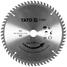 YT-60627 Диск пильный для резки ПВХ 185/60T 20мм, YATO, 5906083044601 (CN), шт