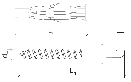 Дюбель универсальный с прямым крюком схема
