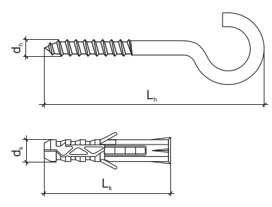 Дюбель с крюком схема